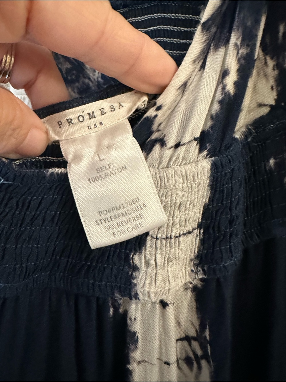 Promesa Navy Blue & White Tie-Dye Smocked Maxi Dress Size L - Picture 6 of 7